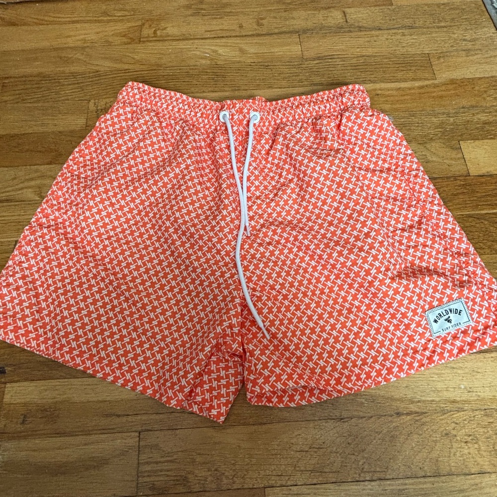 SHEIN Men's Red Patterned Swim Trunks